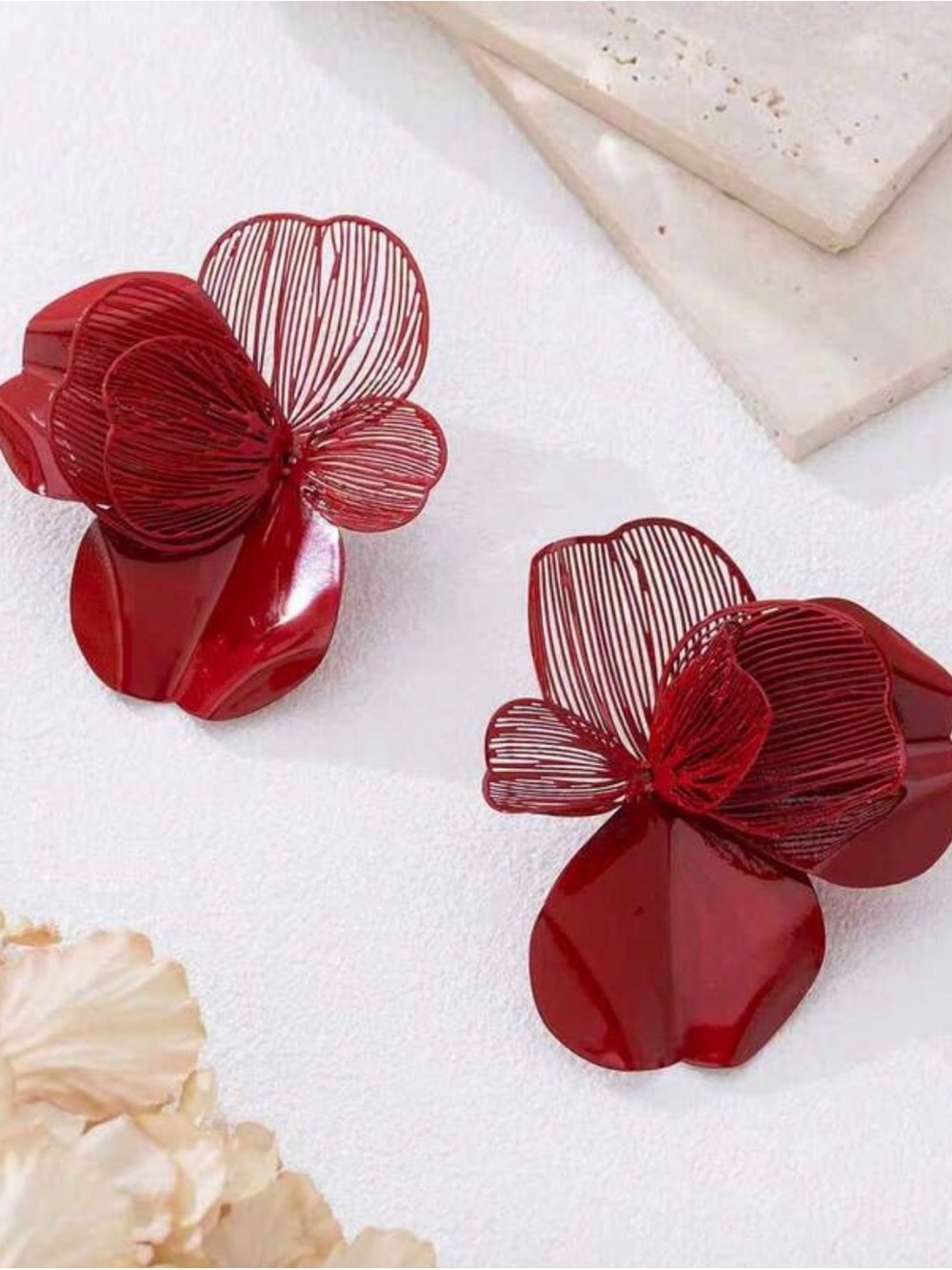 Fashion Jewelry Red Floral Statement Earrings
